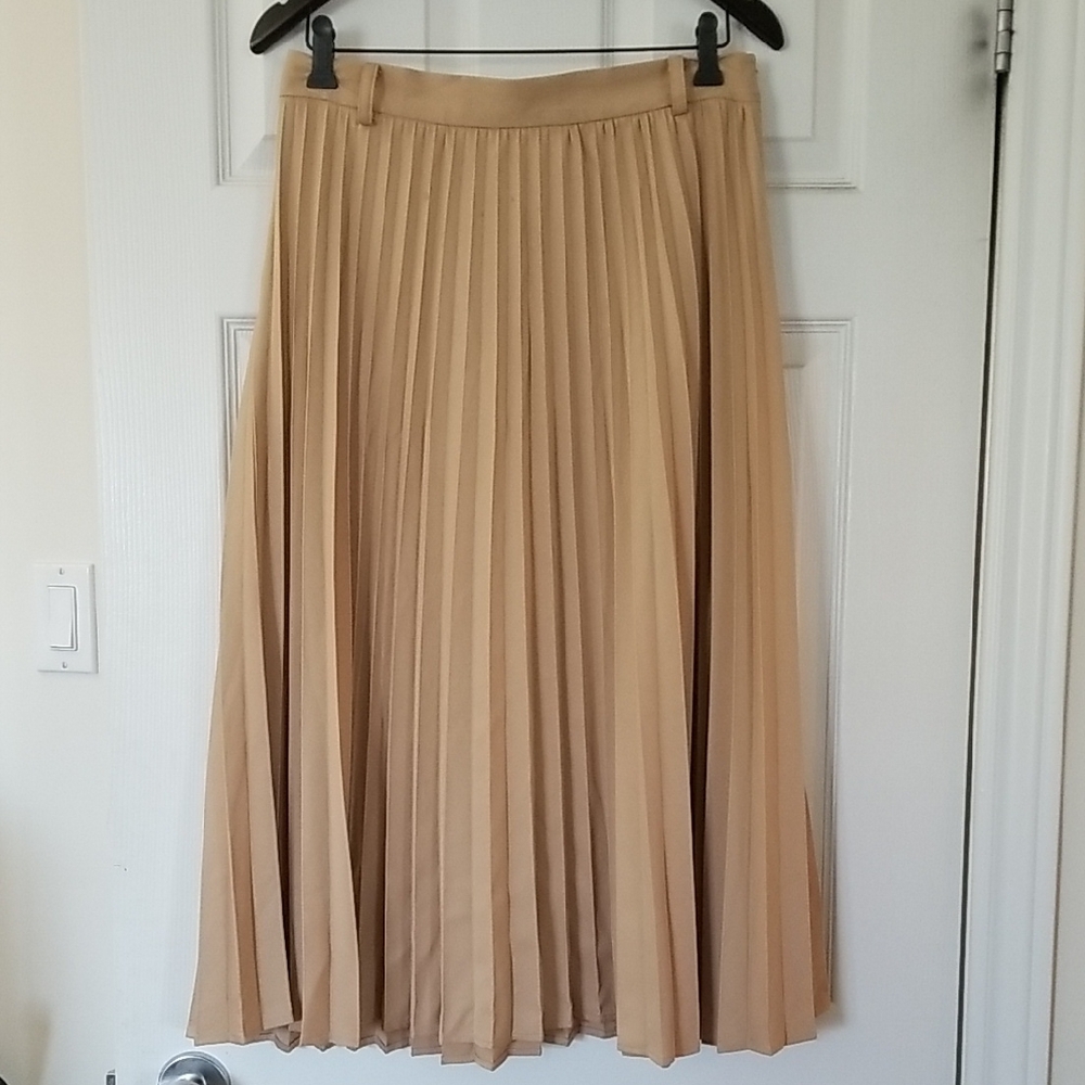 Zara Tan A-Line Pleated Skirt